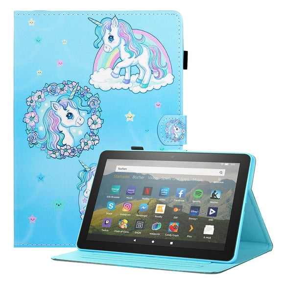 Allytech for Kindle Fire HD 10 Case(11th Generation 2021), Premium PU Leather Drop Proof Folio Stand Card Slots Pen Holder Case with Auto Sleep Wake for Fire HD 10 Plus 2021, Lovely Unicorn
