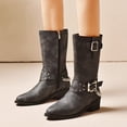 thumbnail image 5 of B91xZ Women's Winter Fashion Boots Chunky Heel Pointed Toe Slouch Riding Boots,Black 7, 5 of 5