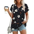 thumbnail image 2 of ZQUUVOU Womens 2025 T-Shirts Casual Printed Floral Short Sleeved V-Neck Tops(A-Black,2XL), 2 of 5