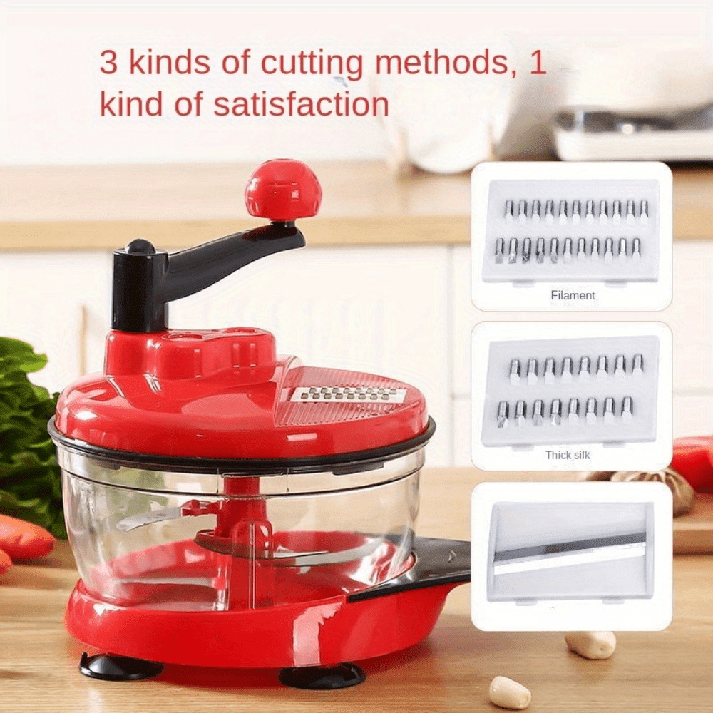 1 Pack Manual Food Processor Hand Crank Mincer Blender, Multi-Functional Without Electricity, Chopper for Vegetables Meat Fruits Nuts Herbs with Clear Container and Base