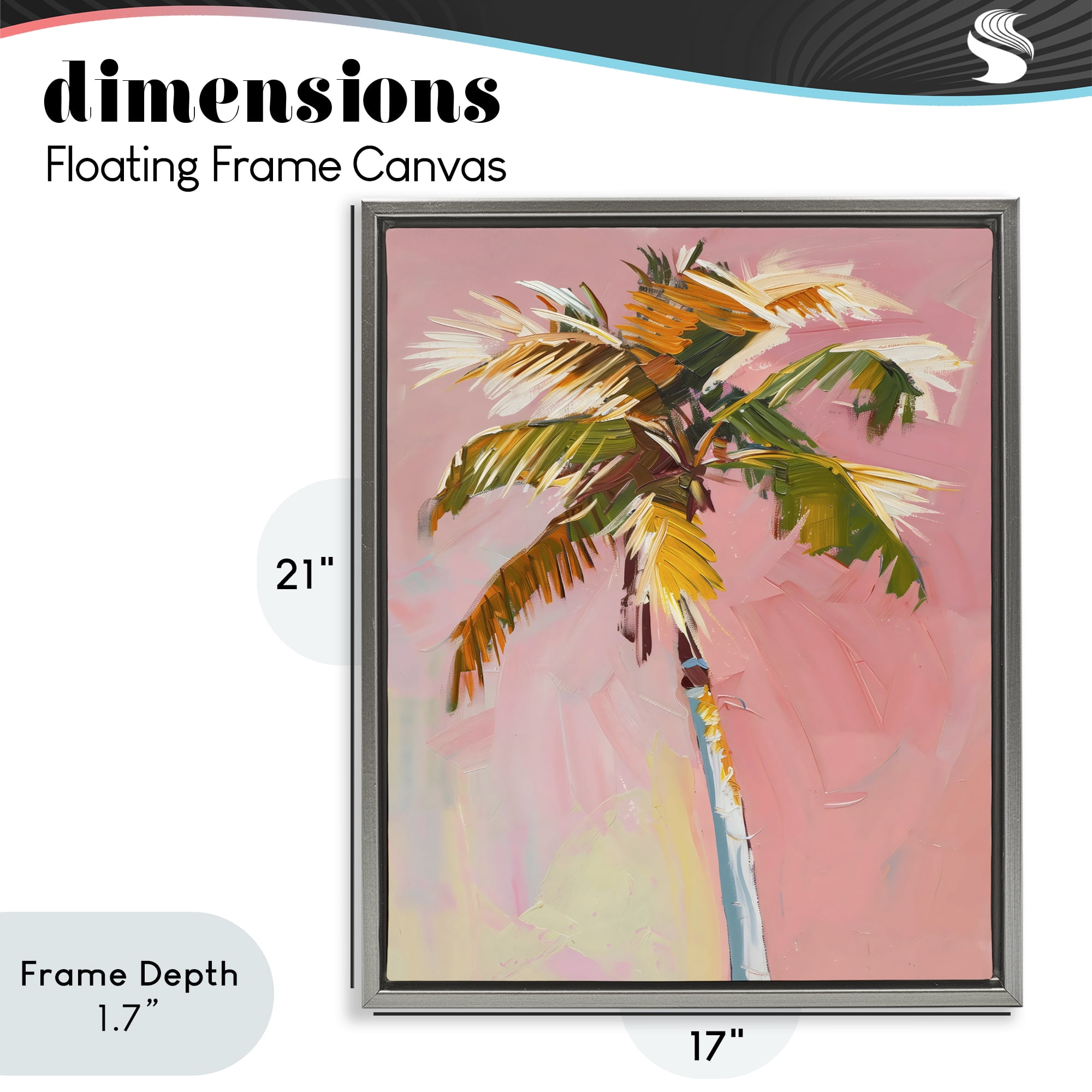 Stupell Industries Pink Palm Summer Oasis Gray Framed Floater Canvas Wall Art, design by The Prints Vibe