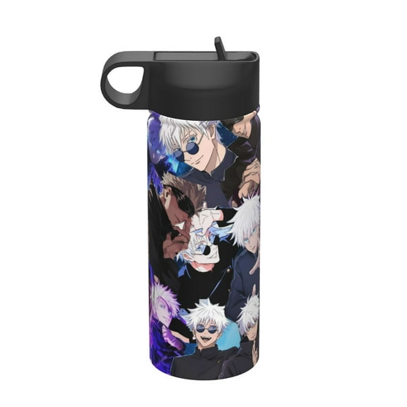 Satoru Gojo Insulated Water Bottle with Straw Lid, 18 oz Double Wall Vacuum Stainless Steel Kids Cup, Leak Proof Sports Thermos for Travel Fitness Hiking Outdoors