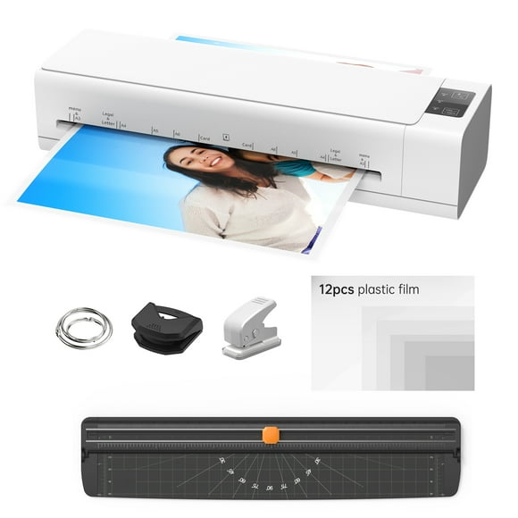 Desktop Laminator Machine Set A3 Size Multifunctional Hot and Cold Lamination 2 Roller System 12.5 inches Max Width with Paper Cutter Trimmer Rounder Hole Puncher Binding Hoop Suitable for