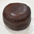 thumbnail image 2 of Round Shaped Goat Leather Handmade Eco-Friendly Brown Pouf - Round Shape, 21" x 21" x 12", Plain Solid, Goat Leather, Recycled Cotton Fill Stuffed, Leather Seating Pouf, 2 of 5