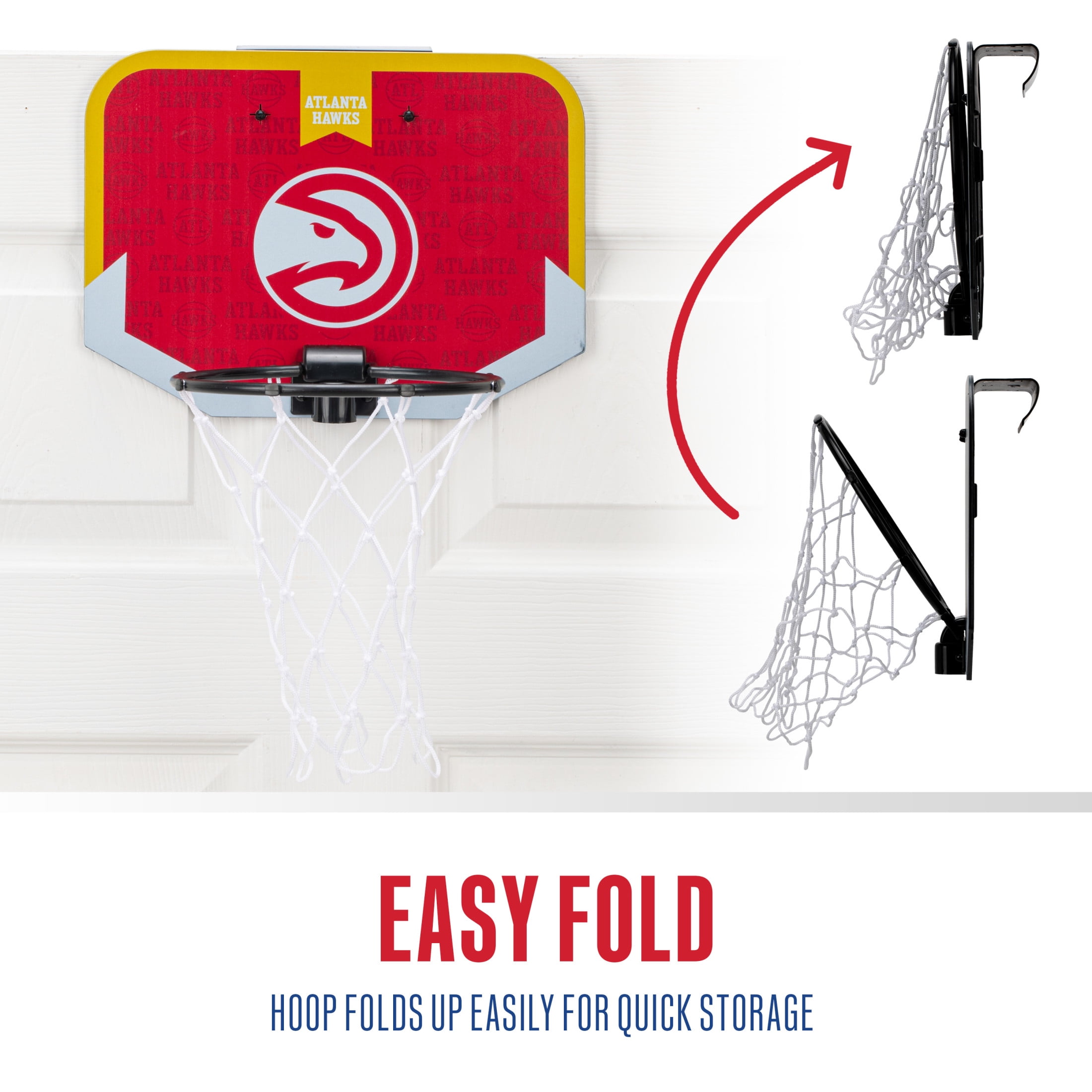 Franklin Sports NBA Atlanta Hawks Mini Over the Door Basketball Hoop - Kids Indoor Mini Basketball Hoop with Basketball - NBA Fan Shop Mini Hoop for Bedroom + Office - Over the Door Mini Hoop Set