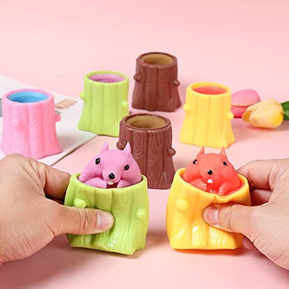 Stress Toys, Squishy Toys, Squeeze Squirrel Toy Tree Stumps Sensory
