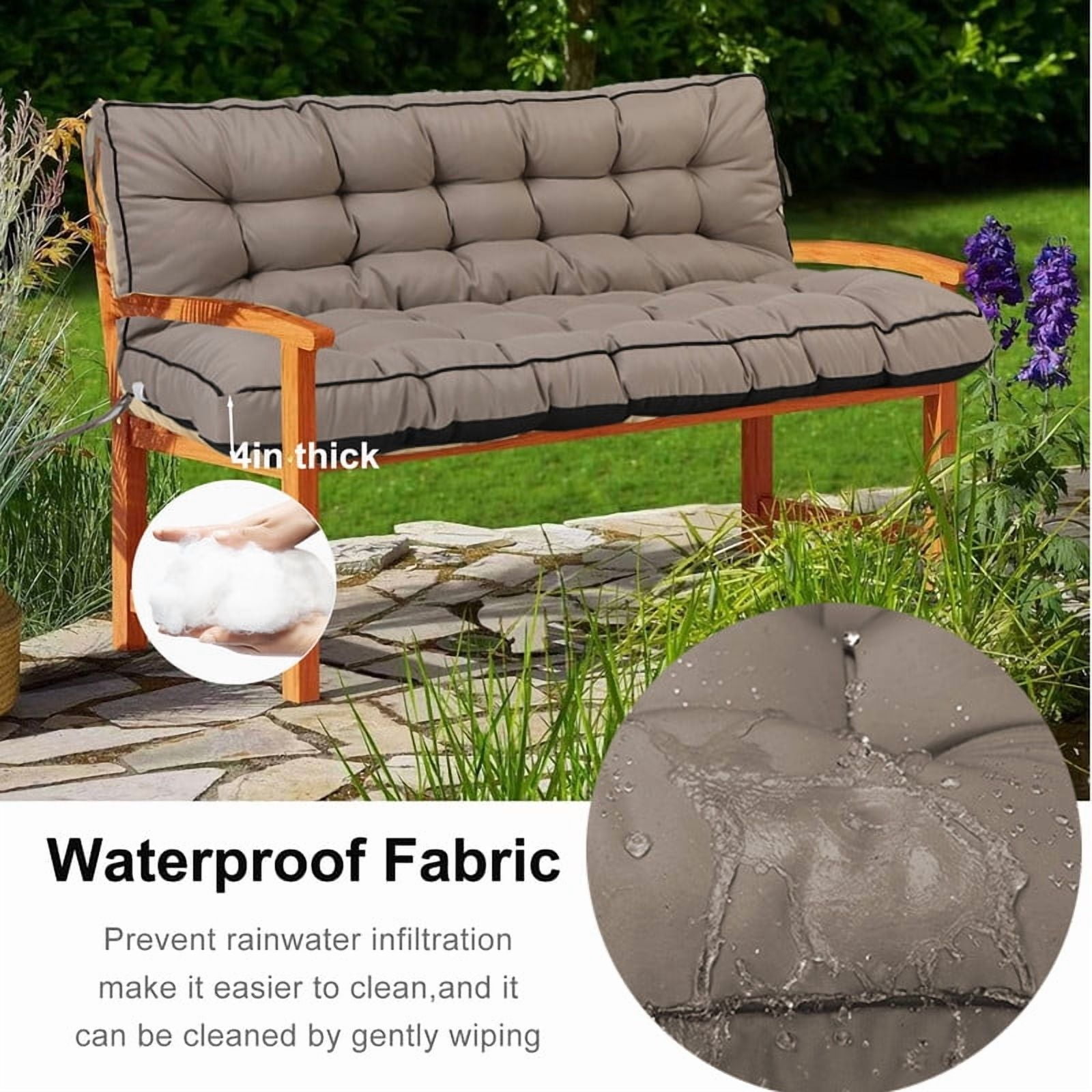 Outdoor Porch Swing Cushions, 4" thick patio swing cushions 3 Seater for outdoor furniture, Waterproof Bench Replacement Cushion with Ties(Khaki-55×40in)