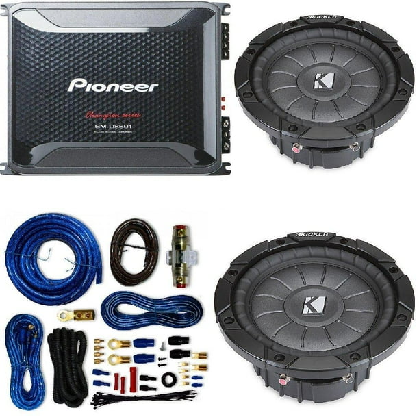 Pioneer 4 Gauge 1600w Monoblock Class D Car Amplifier Kicker 12 Single 4 Ohm Shallow Mount Car Subwoofer And 4 Gauge Amp Kit