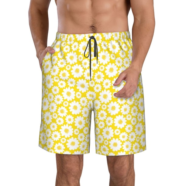 Balery Daisies Flowers Traje de Baño Estilo Hawaiano para Hombre, Shorts de Secado Rápido con Bolsillos-Medium
