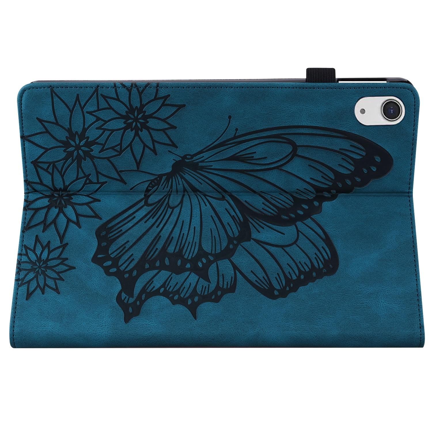 TECH CIRCLE iPad Case for iPad 10th Generation 2022, Slim Folio Stand Butterfly Embossed PU Leather Magnetic Wallet Cover with Pencil Holder & Elastic Strap for iPad 10th Generation 10.9" 2022,Blue