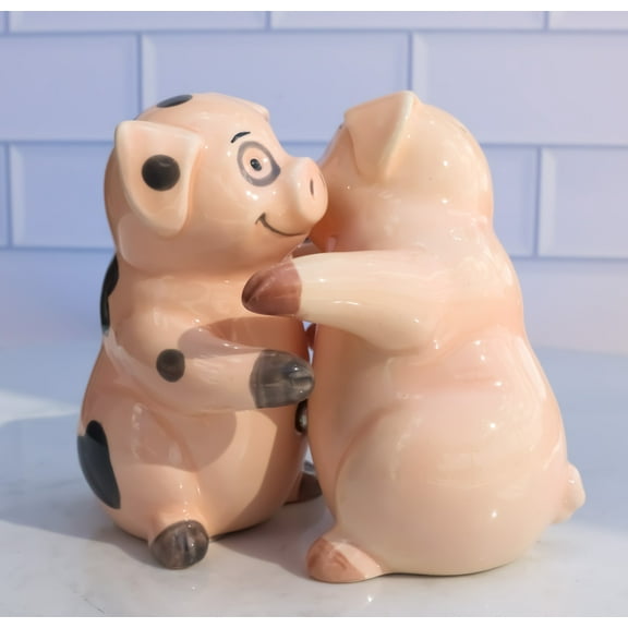Ebros Ceramic Farm Love Babe Porky Pigs Couple Dancing Salt & Pepper Shakers Set