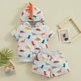 thumbnail image 2 of Bagilaanoe 2pcs Toddler Summer Outfits Baby Boy Shorts Set Short Sleeve Print Hooded T Shirt Tops + Shorts 1T 2T 3T 4T 5T 6T Kids Casual Clothes, 2 of 8