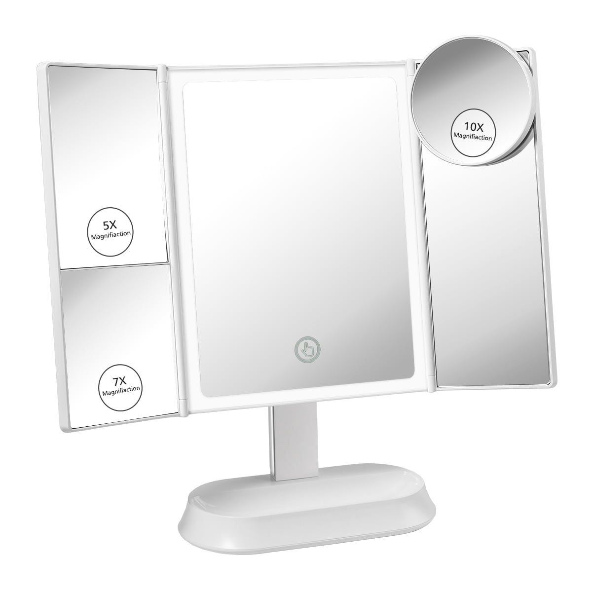 Makeup Vanity Mirror with 40 LED Lights, Trifold Mirror with Touch Screen  Dimming - 1x 5X 7X Magnification, with Detachable 10X Magnification, Portable  Cosmetic Lighted Makeup Mirror (White) - Walmart.com