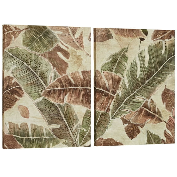 Palm Leaves Diptych Canvas Wall Art Multi Warm Set of Two 2