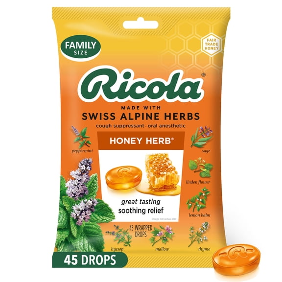 Ricola Honey Herb Cough Drops for Sore Throat and Cough Relief, Value Pack, 45 Count