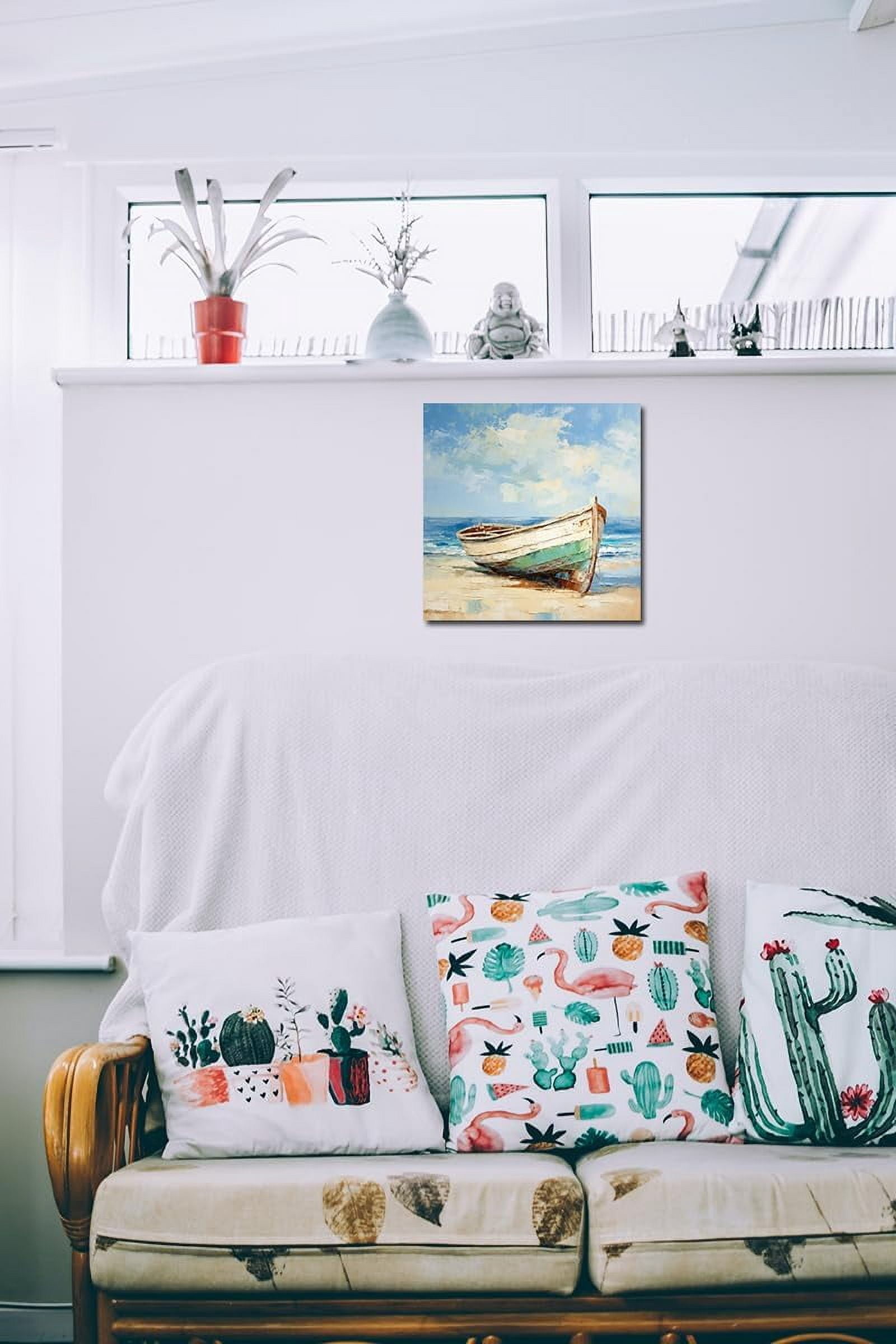 Rustic Boat Canvas Wall Art Beach Picture Coastal Wall Decor Prints for Bathroom Bedroom Farmhouse