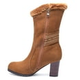 thumbnail image 3 of Ferwind Women's Shearling Slouch Booties Embroidery Suede Upper Chunky Heels Adult Brown  8, 3 of 8