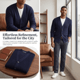 thumbnail image 3 of Olaglory Mens Cardigan Sweater Waffle Textured Ribbed neckline Long Sleeve V-Neck Soft Slim Fit Casual Button Knitted Sweaters, Black, 3 of 10