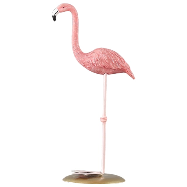 adorno de flamenco lindo flamingo resina flamingo figurine decoración del hogar adorno de boda figura de resina rosa de 20 cm, vista lateral centrada con plumaje tallado y pico blanco y negro sobre base redonda dorada; adecuado para decoración de hogar, boda o jardín y fácil de mover.