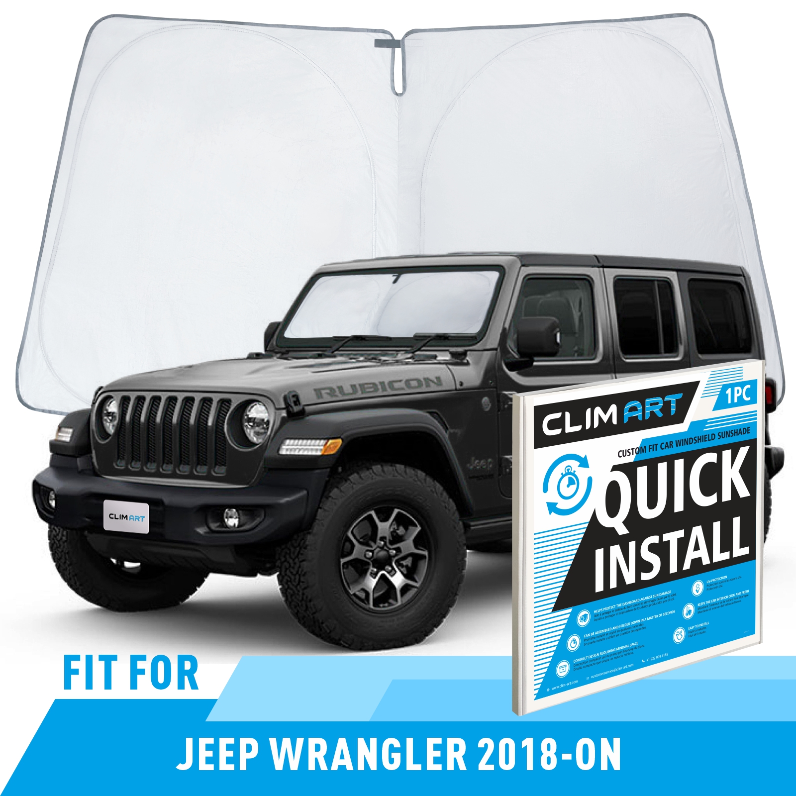 CLIM ART Windshield Sun Shade for Jeep Wrangler 20182023 CustomFit