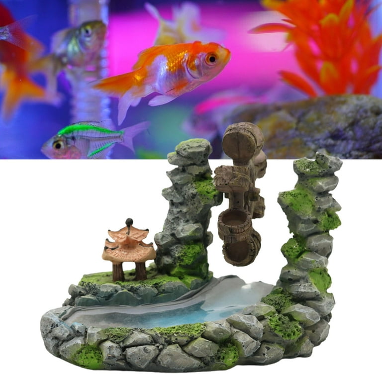Aquarium Decoration Simulation Waterwheel Landscaping Accessories Artificial Rock Fish Tank Ornament Home Decor, Gray
