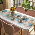 thumbnail image 3 of Beach Coastal Table Cloths for 4 Foot Rectangle Tables, Nautical Shell Starfish Coral Summer Patio Waterproof Elastic Fitted Tablecloths, Washable Rectangular Table Cover for Camping, 3 of 8