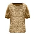 thumbnail image 4 of Womens Clothing Kelon Dressy Tops for Women Short Sleeve Shirts Crew Neck Glitter Sequins Shirts Work Blouses Business Casual Outfits Lightweight Shirt Casual Going Out Top, L, 4 of 7