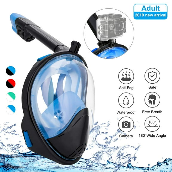 Bfull Adjustable Head Straps Anti-Fog Snorkeling Mask with Action Camera Mount Snorkels, Blue/Black