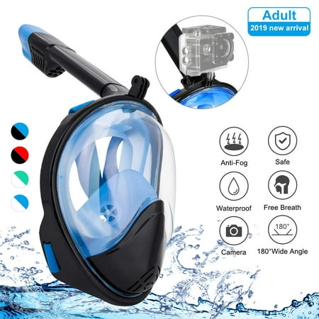 Snorkel Mask Full Face 180° Panoramic Sea View Anti-Fog Anti-Leak Snorkeling Mask with Action Camera Mount and Soft Adjustable Head