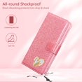 thumbnail image 5 of Feishell for Samsung Galaxy S23 Ultra Glitter Wallet Case, for Women Girls, Sparkling PU Leather with Cute Inlaid Loving Heart Diamond Magnetic Flip Kickstand RFID Blocking Card Slots Phone Case,Pink, 5 of 5