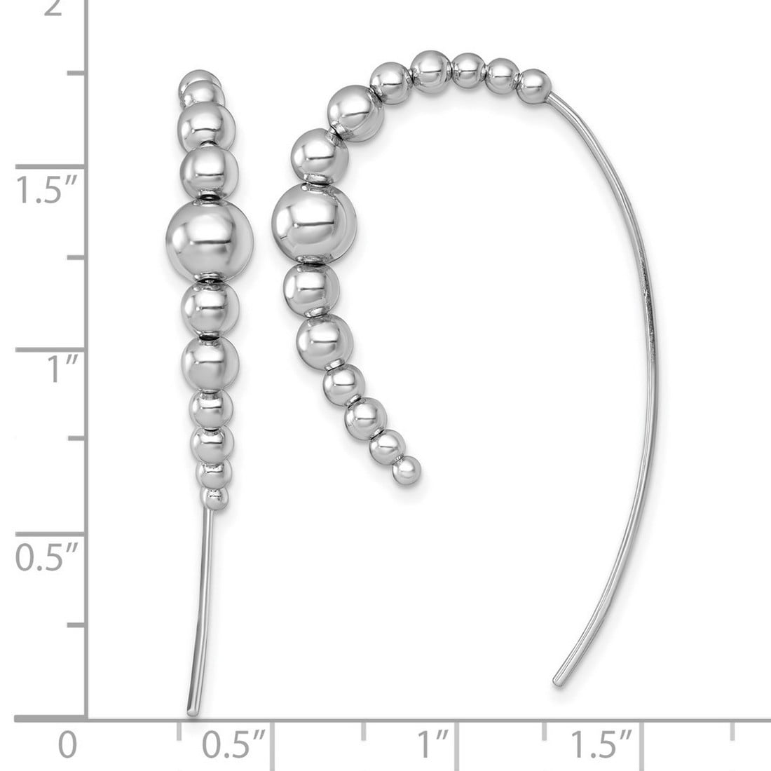 6mm 925 Sterling Silver Rhodium Plated Polished and Beaded Threader Earrings 45.4x6mm Wide Stud Earring for Women