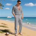 thumbnail image 5 of Mens 2 Piece Linen Outfits Long Sleeve Button Down Shirts And Loose Pant Set Summer Beach Outfits with Pockets Summer Beach Yoga Matching Outfits Grey 4Xl, 5 of 5