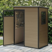 Dextrus 5x3FT Outdoor Storage Shed with Windows, Floor, Lockable Doors, Waterproof Plastic, Brown