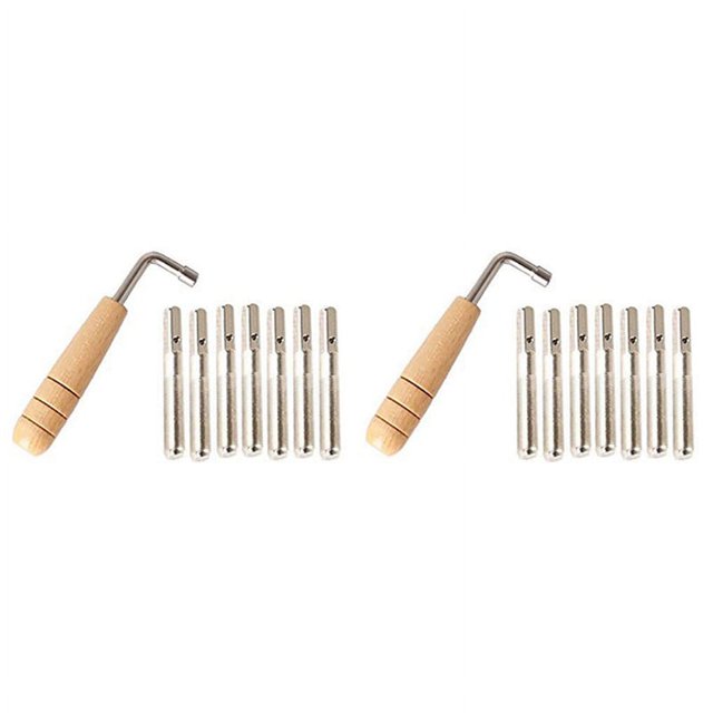 14Pcs Tuning Pins with L-Shape Tuning Wrench for Lyre Harp Strings and Other Primitive Stringed Instruments,14 x studs 2 x tuning wrench,Silver&wood