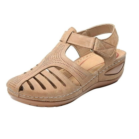 

Closed Toe Sandals for Women Casual Summer 2023 Hollow Out Vintage Beach Wedge Leather Sandal Gladiator Outdoor Orthopedic Shoe