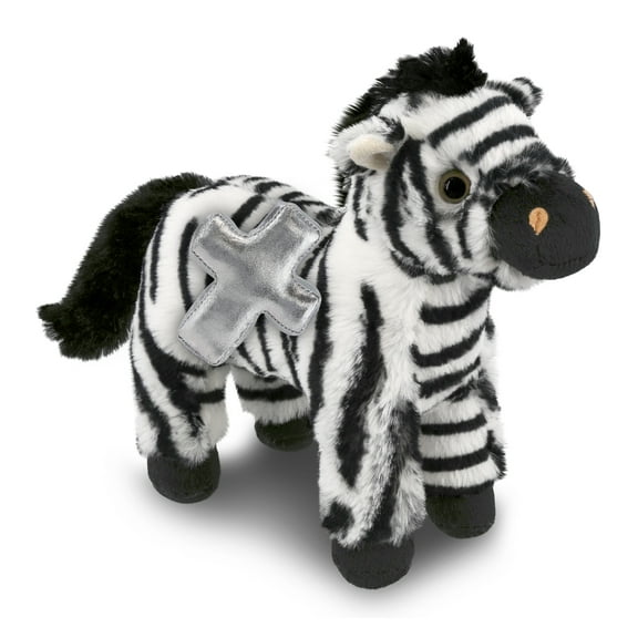 DolliBu Zebra Stuffed Animal with Silver Cross Plush - Religious Baby Baptism Gifts for Boys and Girls, Cute Baby Dedication Christening Gifts Plush Prayer Toy Healing Teddy Bear - 9 Inches