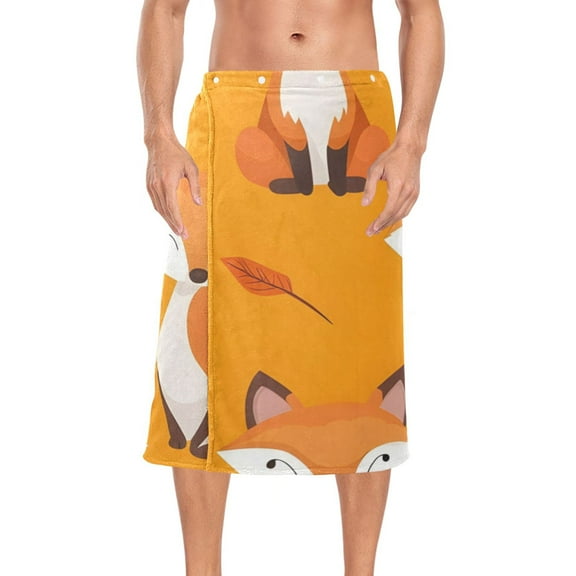 Mens Shower Wrap Adjustable Bath Wrap Towel 60”x28” Body Towels for Gym Shower Sauna Spa Cute Fox