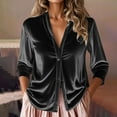 thumbnail image 5 of Fmbrln Womens Solid Long Sleeve Velvet Shirts Fashion Casual V Neck Button Cardigans Loose Comfy Blouse Black XL, 5 of 5
