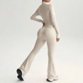 thumbnail image 5 of WULMLEO Casual Fall Outfits for Women Solid Color Full Zip Up Jacket Matching Bell Bottom Pants Set Beige S, 5 of 9