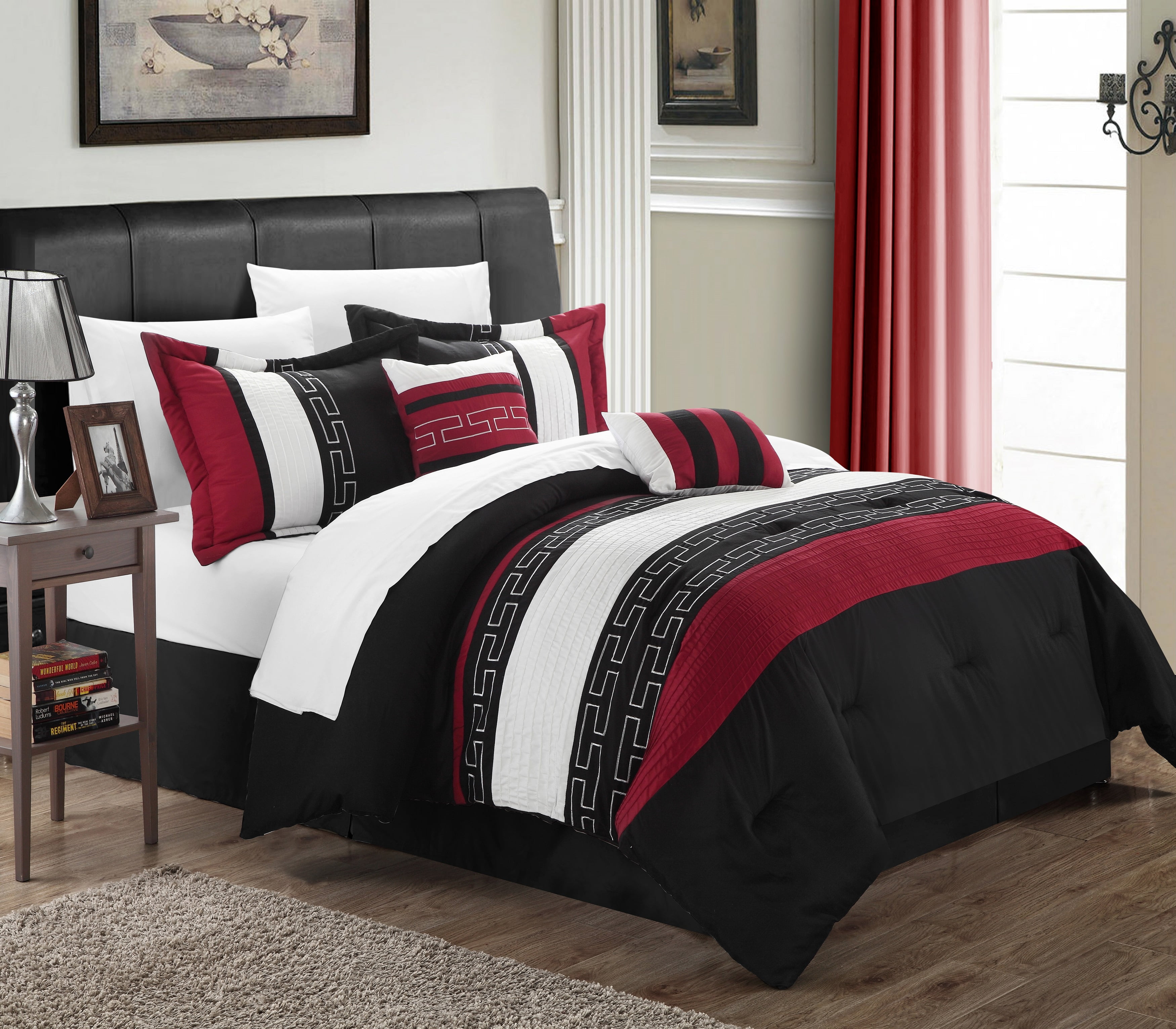 Chic Home Rosswell 10Piece Embroidered Comforter Set, Queen, Black