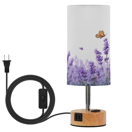Touch Control Table Lamp with Wood Grain Metal Base 3 Color Temperature Adjustable LED Eye Caring Desk Lamp for Bedroom Study Lavender Butterfly