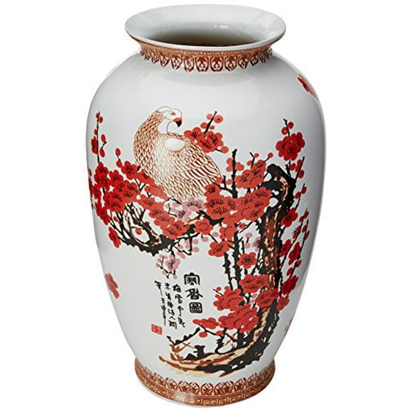 Oriental Furniture Vase en Tung Chi Cerisier de 14 Po en Multicolore