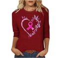 thumbnail image 3 of VKOYWKM Women's Breast Cancer Awareness Shirt 3/4 Sleeve Pink Ribbon Graphic Crewneck Soft Casual Support Top, 3 of 4