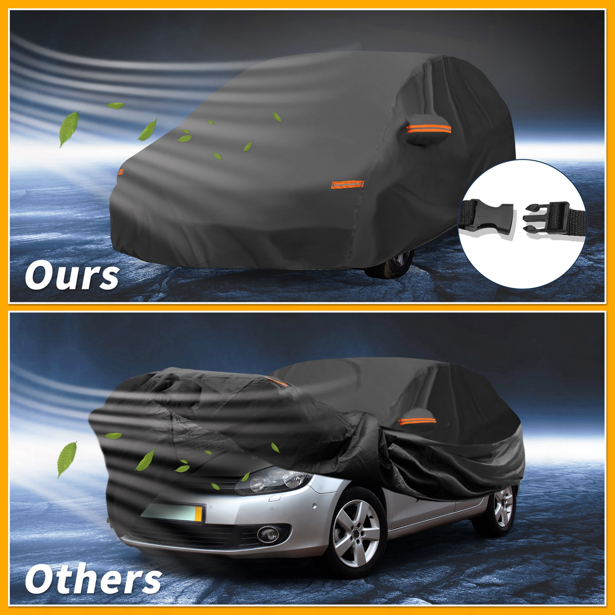 Unique Bargains All-Weather Car Cover Black with Right Zipper 171.26"x57.09"x46.85"