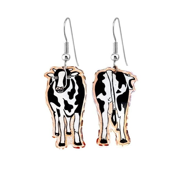 FRONT LINE JEWELRY Handmade Copper Cow Earrings for Women, Black and White Spotted Farm Animal Cutout Jewelry, Unique Fun Cow Gift (Cow)