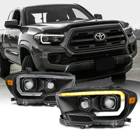 AKKON - For 2016-2023 Toyota Tacoma TRD/Limited Sequential LED Tube Dual Square Projector Headlights Pair