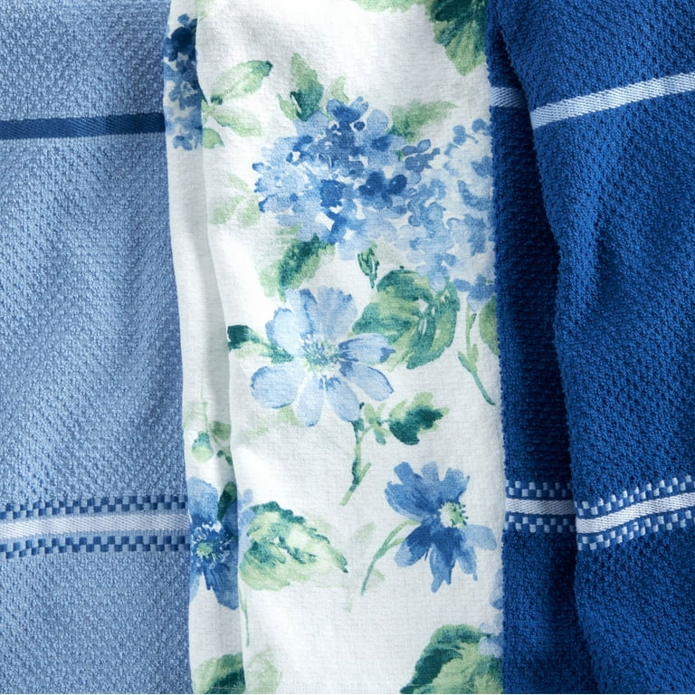 Martha Stewart Stripe Medallion Cotton Kitchen Towel Set, Blue, 2 Piece