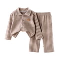 thumbnail image 2 of Mgmyaa Unisex Kids Pajama Outfit Set Plaid Collared Long Sleeve Button Down Pullover Straight-Leg Solid Sleepwear 2-Piece Outfit for Children 0-12 Years, 2 of 8