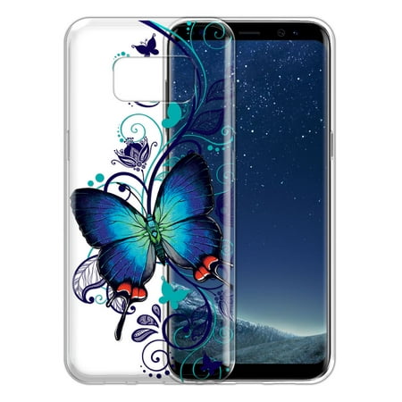 FINCIBO Soft TPU Clear Case Slim Protective Cover for Samsung Galaxy S8, Crowned Hairstreak Butterfly Curly