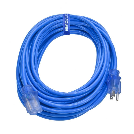 Clear Power 14/3 SJTW 50 ft Extreme Cold Weather Extension Cord with Power Indicator Light, Blue, CP10077